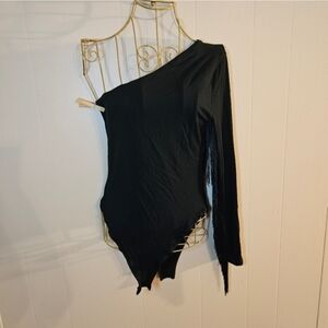 Verdusa One Shoulder Black Extra Large XL Fringe Boho Fringe Festival Bodysuit